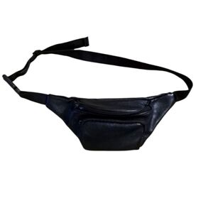 Black Faux Leather Men's Waist Crossbody Adjustable Strap Fanny Bag One Size